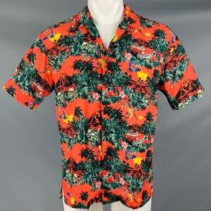 MAUNA KEA Size S Orange Multi Color Hawaiian Viscose Short Sleeve Shirt